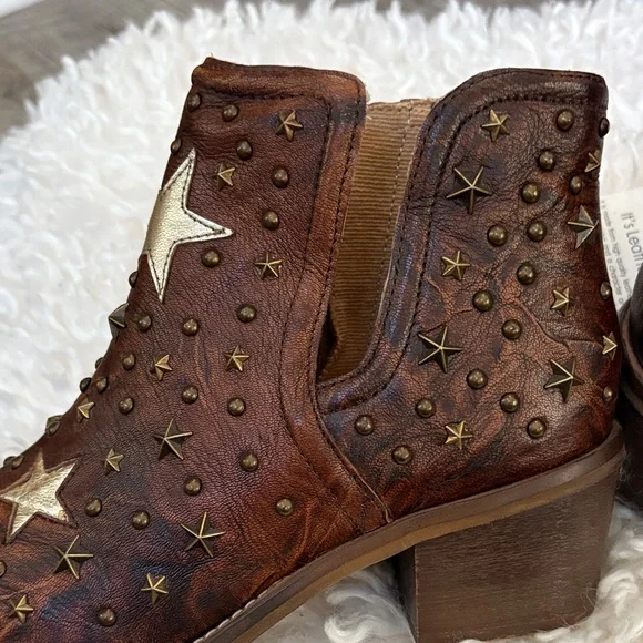 Myra Bag Brown Leather Heeled Boots with Silver Stars~ GORGEOUS! Brand new - Picture 9 of 12